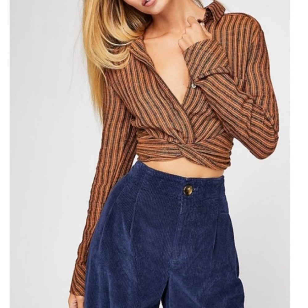 Free People List For Life Cropped Twist Front Button Blouse